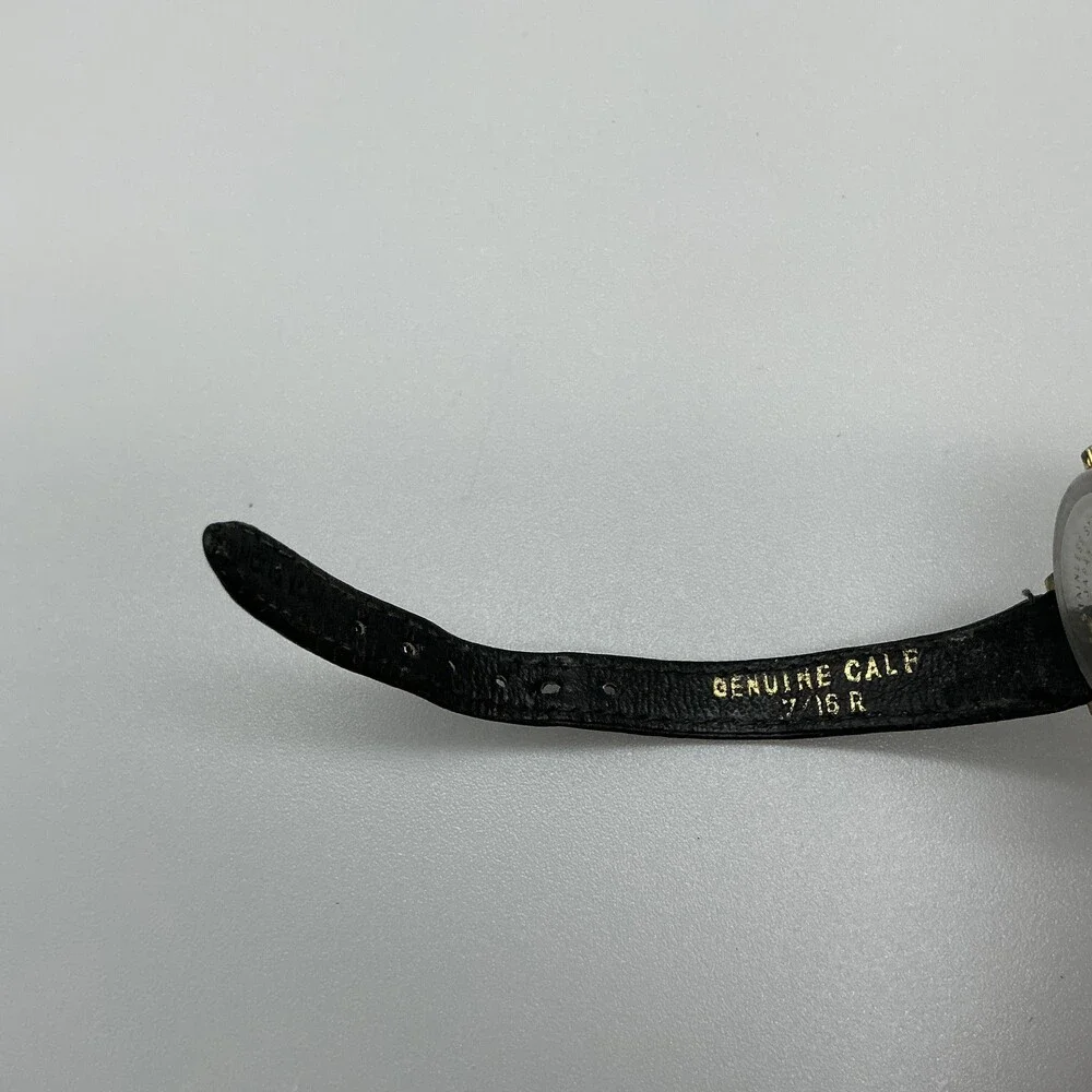Vintage Q&Q Womens Watch 22mm Black Dial Gold Tone Manual Wind Leather Strap